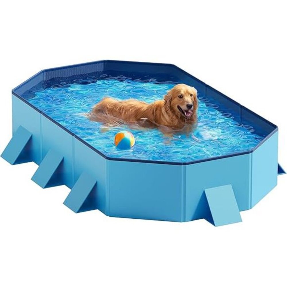 Foldable Dog Pool with Sturdy Square Design Durable, Blue,  71" Lx39 Wx12 - Picture 8 of 8